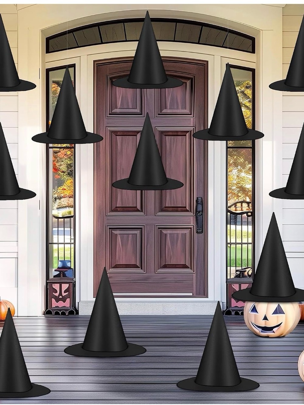 18pcs Black Witch Hat hanging with cord yard home indoor outdoor decorations fly